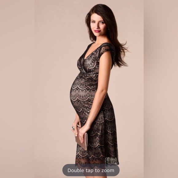 Tiffany Rose maternity Imogene black lace cap sleeve mini /midi dress size UK 3 - Picture 2 of 13